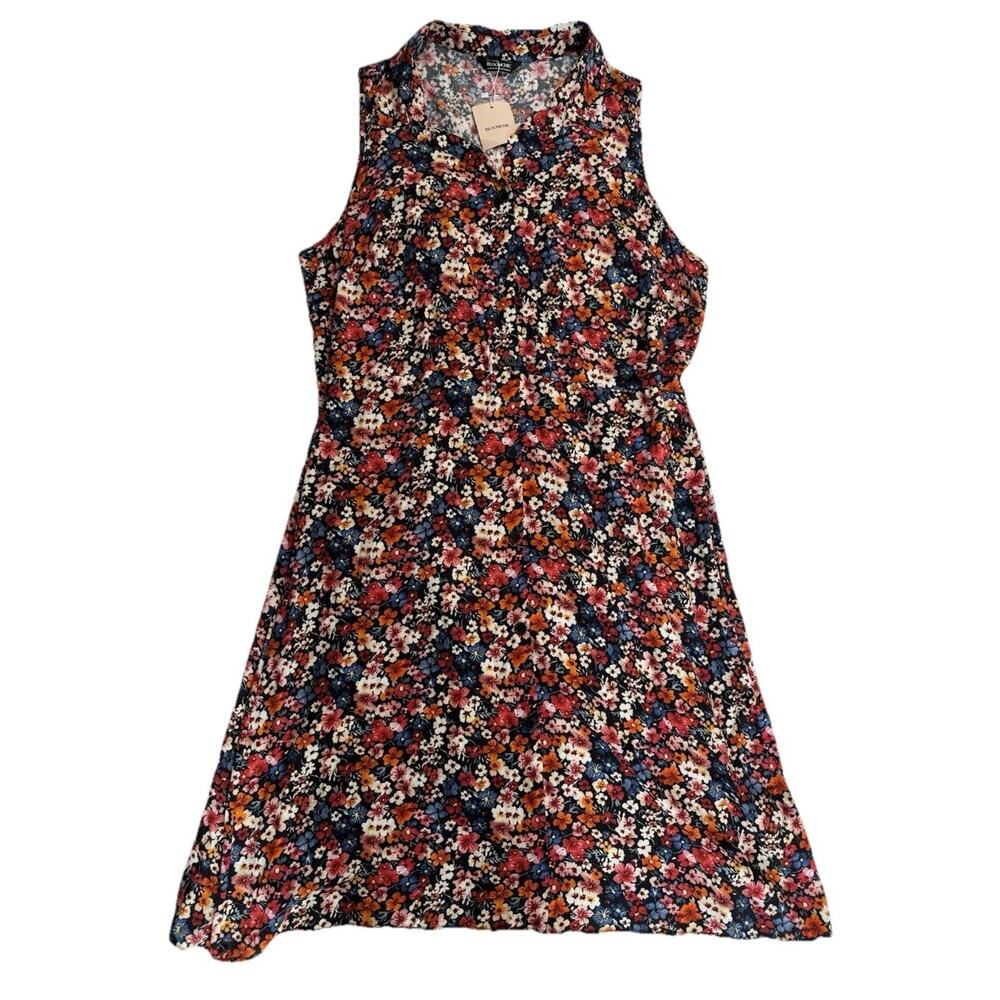 BLOOMCHIC Multicolor Floral Midi Shirt Dress V-Neck Sleeveless Plus US 22-24